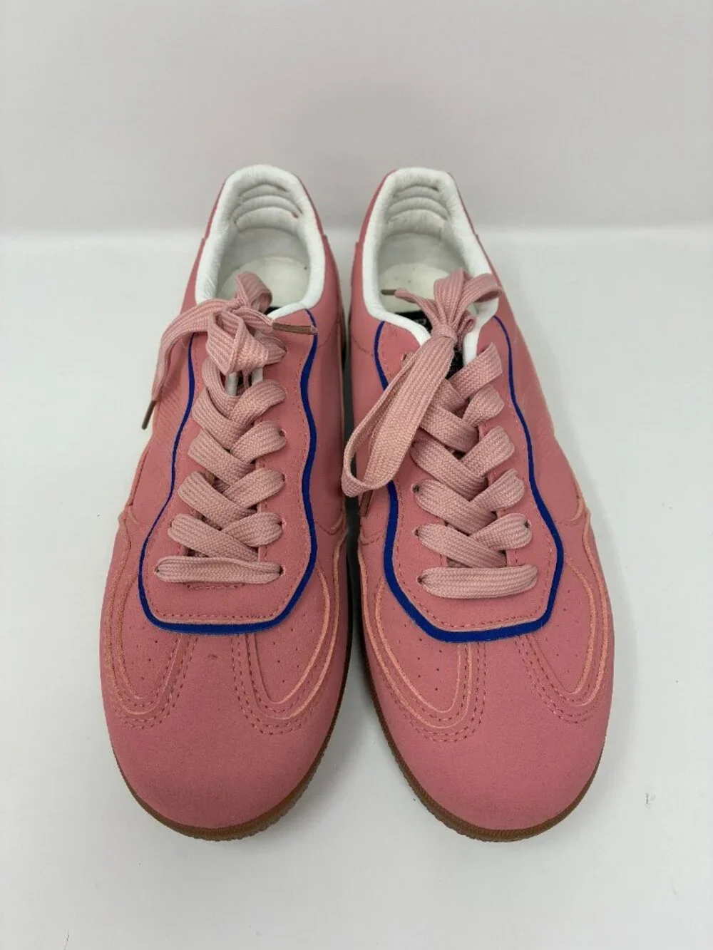Rachel Roy Pink Retro Low Top Sneakers Women’s Gum Sole Blue Trim Lace Up Shoes